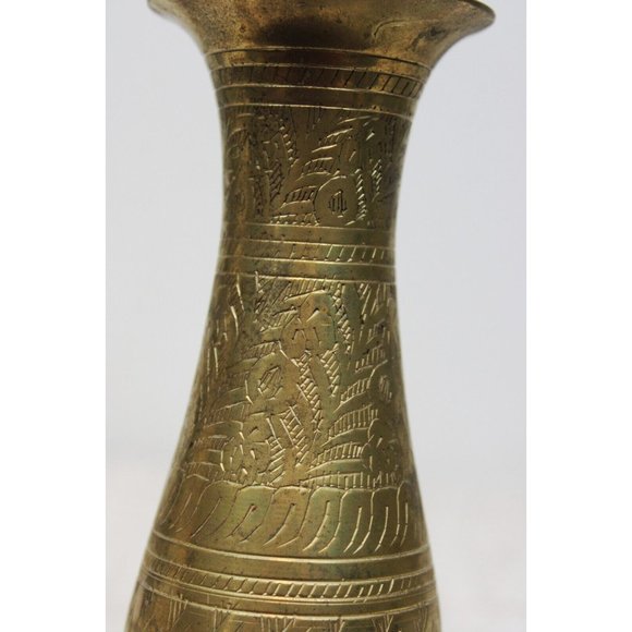 Vtg Solid Brass Metal Mini Bud Flower Vase Indian Etching Design Art Home Decor - Picture 8 of 11